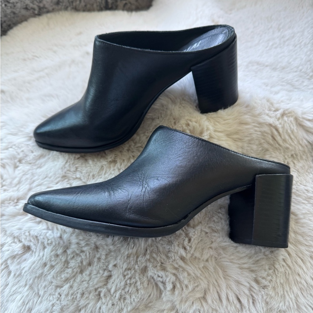 Matisse x Amuse Society Aria Black Leather Mules with Block Heel